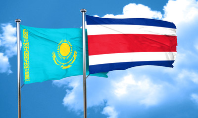 Kazakhstan flag with Costa Rica flag, 3D rendering