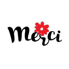 Card with lettering Merci and red flower