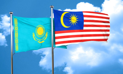 Kazakhstan flag with Malaysia flag, 3D rendering