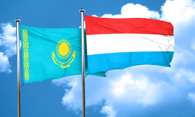 Kazakhstan flag with Luxembourg flag, 3D rendering
