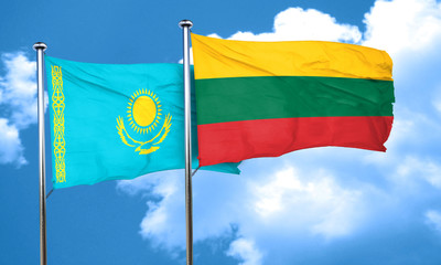Kazakhstan flag with Lithuania flag, 3D rendering