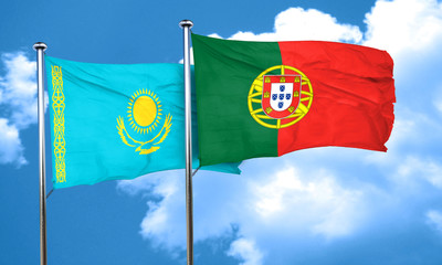 Kazakhstan flag with Portugal flag, 3D rendering