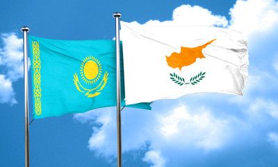 Kazakhstan flag with Cyprus flag, 3D rendering