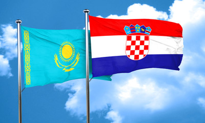 Kazakhstan flag with Croatia flag, 3D rendering