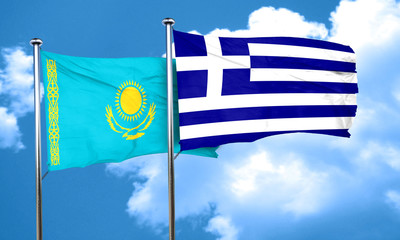 Kazakhstan flag with Greece flag, 3D rendering