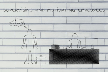 supervising & motivating employees, boss happy with worker
