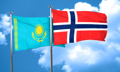 Kazakhstan flag with Norway flag, 3D rendering