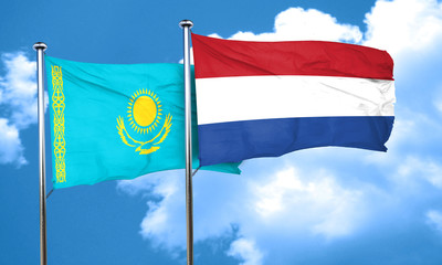 Kazakhstan flag with Netherlands flag, 3D rendering