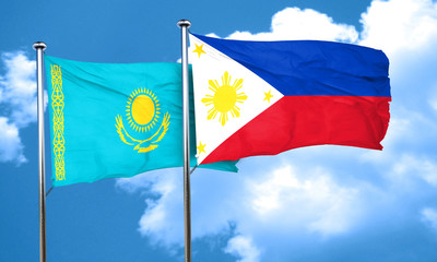 Kazakhstan flag with Philippines flag, 3D rendering