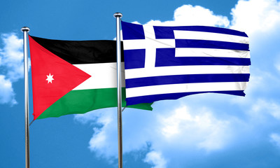 Jordan flag with Greece flag, 3D rendering