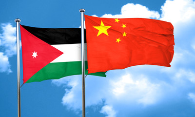 Fototapeta na wymiar Jordan flag with China flag, 3D rendering