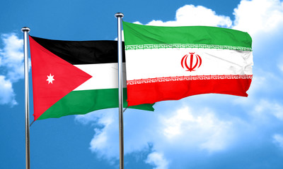 Jordan flag with Iran flag, 3D rendering