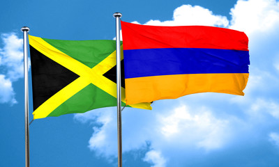 Jamaica flag with Armenia flag, 3D rendering