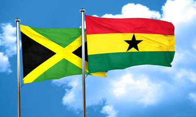 Jamaica flag with Ghana flag, 3D rendering
