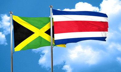 Jamaica flag with Costa Rica flag, 3D rendering