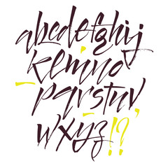 Alphabet letters: lowercase, uppercase, numbers. Vector alphabet. Hand drawn letters. Letters of the alphabet written with a soft watercolor paint brush
