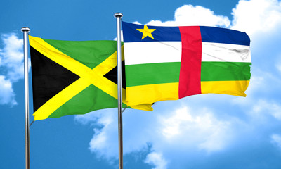 Jamaica flag with Central African Republic flag, 3D rendering
