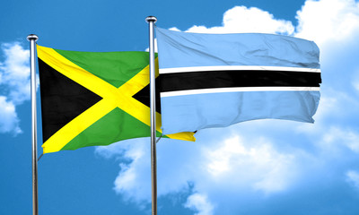 Jamaica flag with Botswana flag, 3D rendering