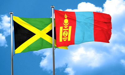 Jamaica flag with Mongolia flag, 3D rendering