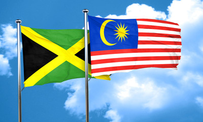 Jamaica flag with Malaysia flag, 3D rendering