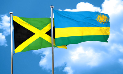 Jamaica flag with rwanda flag, 3D rendering