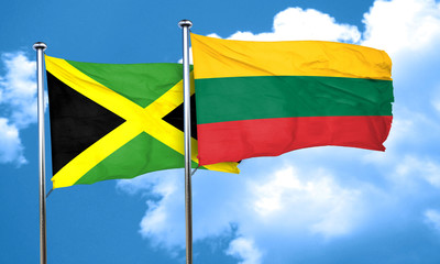 Jamaica flag with Lithuania flag, 3D rendering