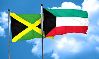 Jamaica flag with Kuwait flag, 3D rendering