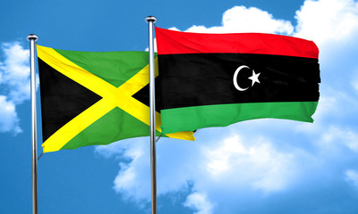Jamaica flag with Libya flag, 3D rendering
