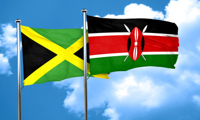 Jamaica flag with Kenya flag, 3D rendering
