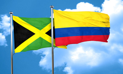 Jamaica flag with Colombia flag, 3D rendering