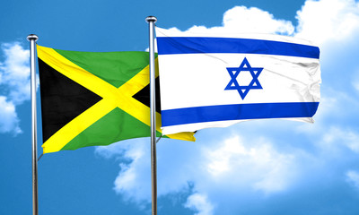 Jamaica flag with Israel flag, 3D rendering