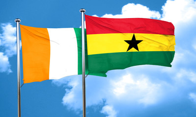 Ivory coast flag with Ghana flag, 3D rendering