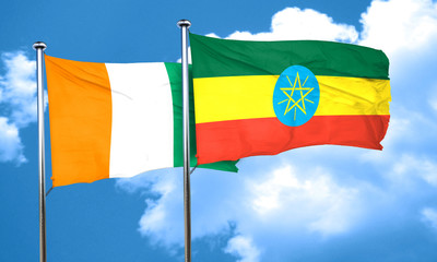 Ivory coast flag with Ethiopia flag, 3D rendering