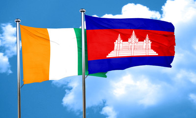 Ivory coast flag with Cambodia flag, 3D rendering