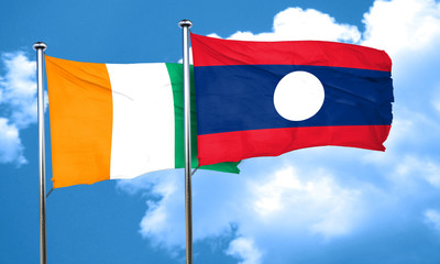 Ivory coast flag with Laos flag, 3D rendering