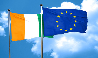 Ivory coast flag with european union flag, 3D rendering