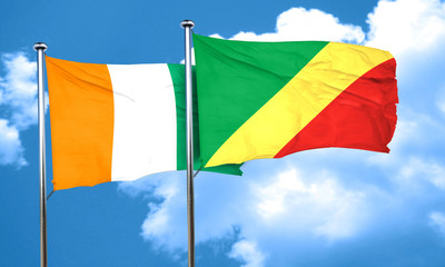 Ivory coast flag with congo flag, 3D rendering