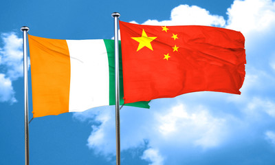 Ivory coast flag with China flag, 3D rendering