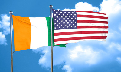 Ivory coast flag with American flag, 3D rendering