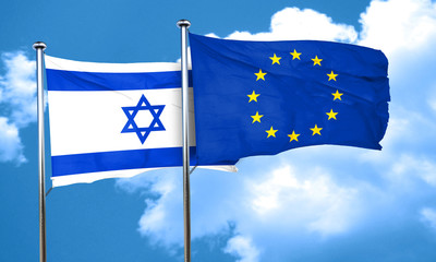 Israel flag with european union flag, 3D rendering