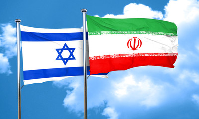 Israel flag with Iran flag, 3D rendering