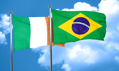 Ireland flag with Brazil flag, 3D rendering
