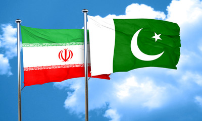 iran flag with Pakistan flag, 3D rendering