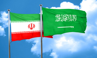 iran flag with Saudi Arabia flag, 3D rendering