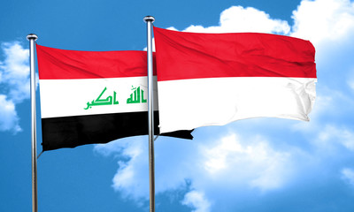 Iraq flag with Indonesia flag, 3D rendering