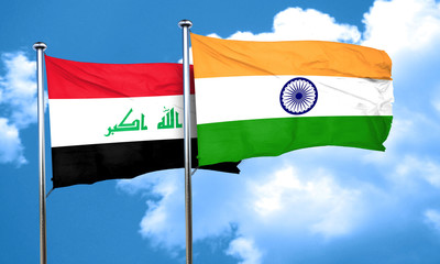 Iraq flag with India flag, 3D rendering