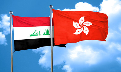 Iraq flag with Hong Kong flag, 3D rendering