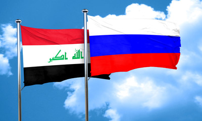 Iraq flag with Russia flag, 3D rendering