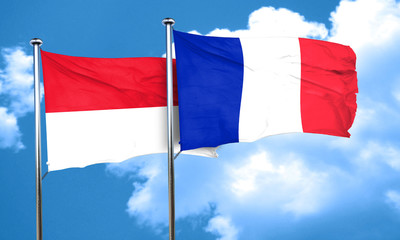 Indonesia flag with France flag, 3D rendering