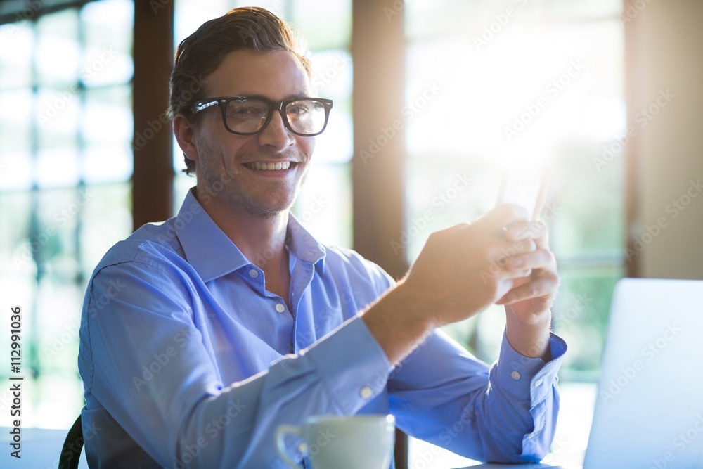Poster portrait of man using mobile phone